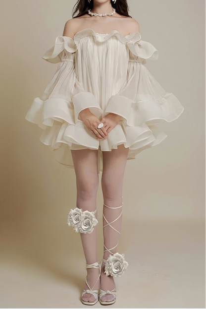 bernice Ruffle Layer Crinkle Chiffon Mini Dress in white