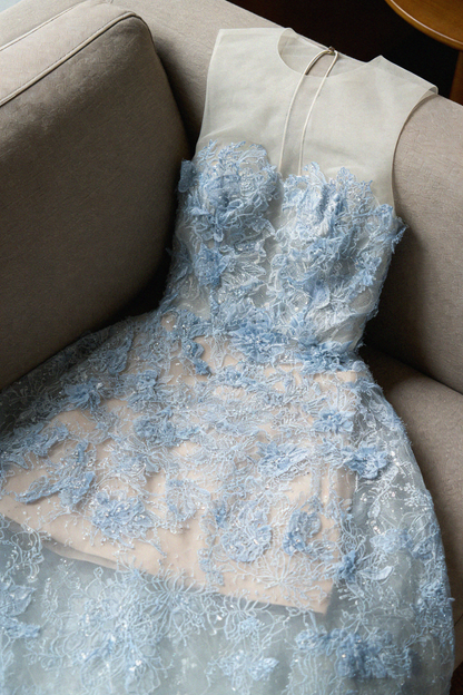 BLUE BEADED LACE DRESS