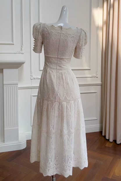 A-line Leg Of Mutton Sleeved Lace Midi Dress