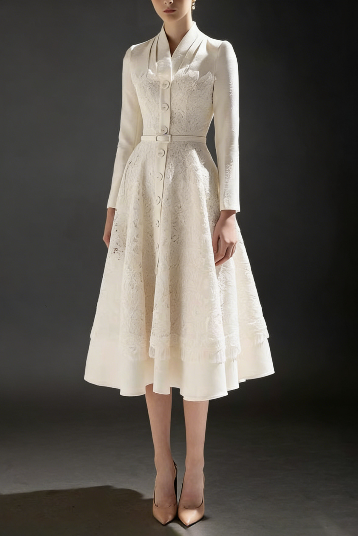 anna Patchwork lace midi blazer dress in apricot