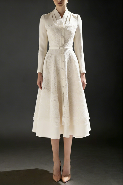 anna Patchwork lace midi blazer dress in apricot