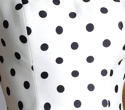 White Black Polka Dot Satin Square Neck Sleeveless Fit & Flare Mini Dress