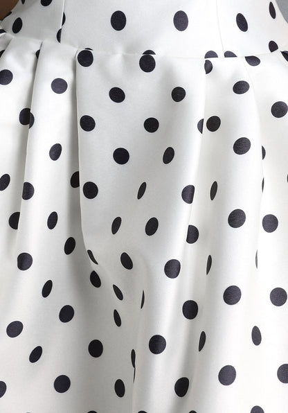 White Black Polka Dot Satin Square Neck Sleeveless Fit & Flare Mini Dress