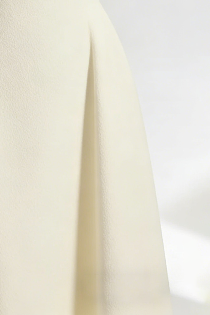 A-line Open Shoulder Cotton Crepe Midi Dress in beige