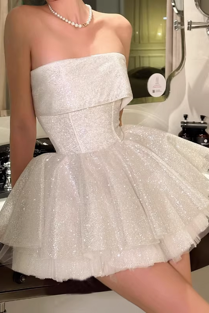 alberta Mesh Tulle strapless Tutu mini dress in apricot
