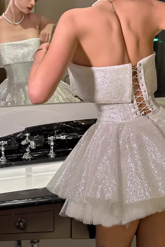 alberta Mesh Tulle strapless Tutu mini dress in apricot