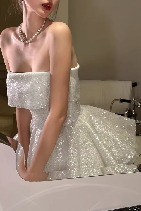 alberta Mesh Tulle strapless Tutu mini dress in apricot