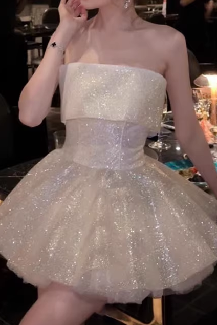 alberta Mesh Tulle strapless Tutu mini dress in apricot