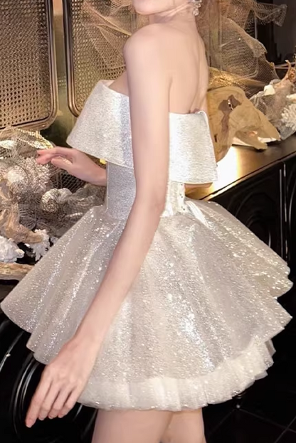 alberta Mesh Tulle strapless Tutu mini dress in apricot