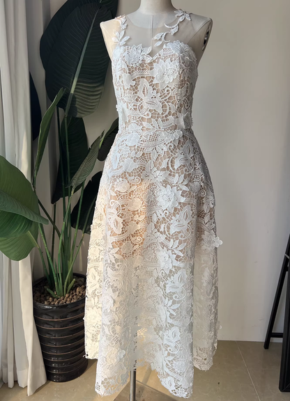 erica floral lace midi dress in white