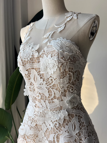 erica floral lace midi dress in white