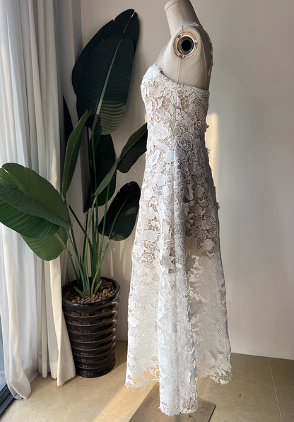 erica floral lace midi dress in white
