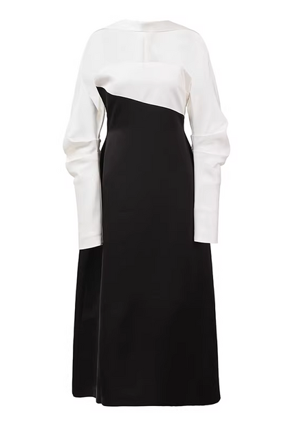 A-LINE LONG SLEEVED SILK TAFFETA MIDI DRESS