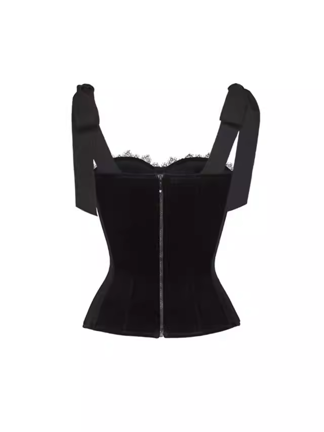 CORA BLACK VELVET BUSTIER CORSET GROSGRAIN MINI DRESS SUIT