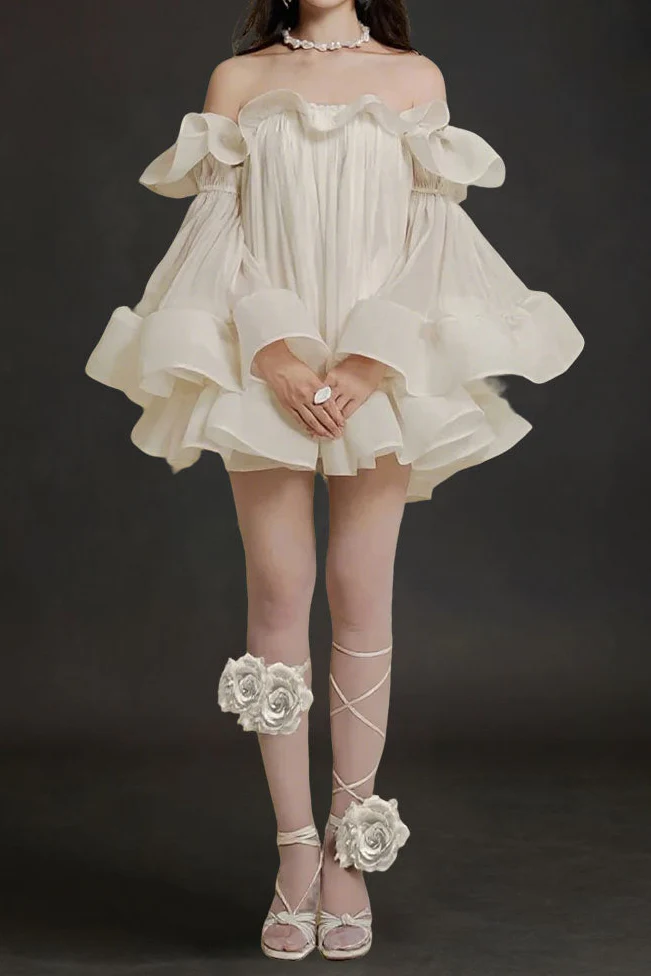 bernice Ruffle Layer Crinkle Chiffon Mini Dress in white