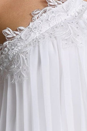 White Halter Neck Lace Trim Pleated Chiffon Mini Babydoll Dress