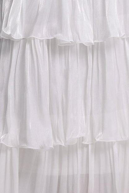Rhinestone Bustier Tiered Pleated Tulle Maxi Dress