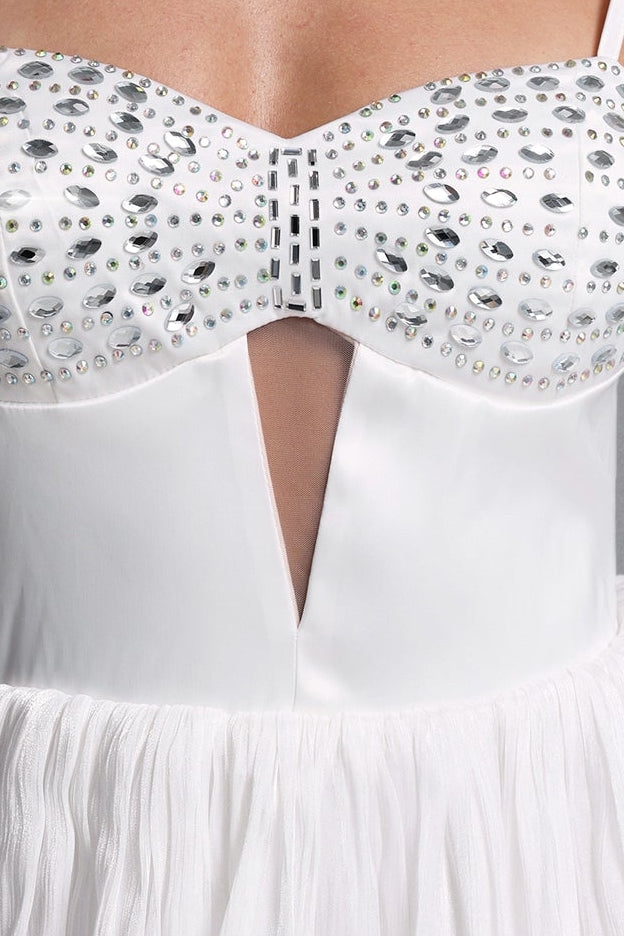 Rhinestone Bustier Tiered Pleated Tulle Maxi Dress