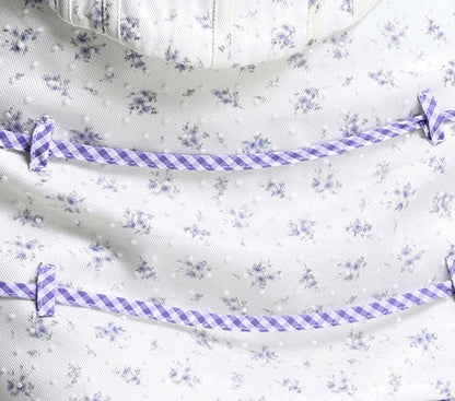 White Purple Floral Gingham Bow Strapless Corset & Mini Skirt Two-Piece Set