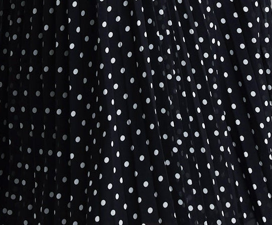 Black White Polka Dot Crisscross Strappy Cutout Pleated Midi Dress