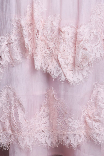 Blush Pink Spaghetti Strap Multi-Tier Eyelash Lace Tulle Babydoll Mini Dress