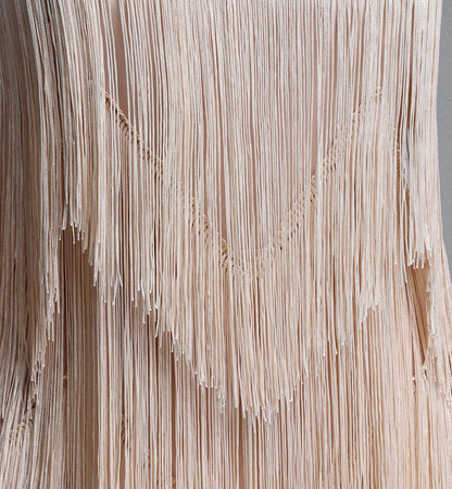 Champagne Multi-Layer Fringe Spaghetti Strap V-Neck Maxi Party Dress