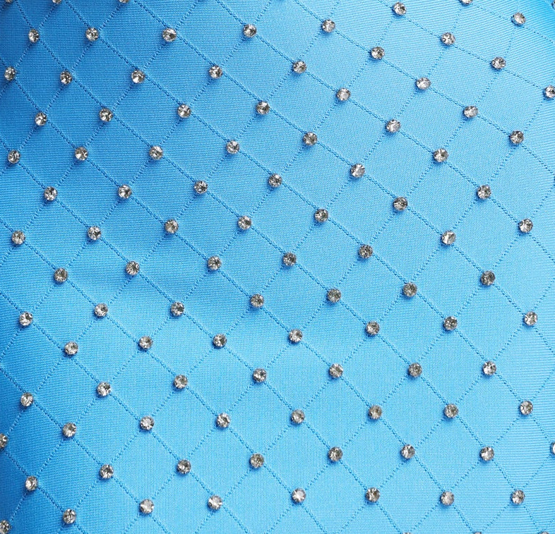 Sky Blue White Contrast Rhinestone Grid Wide Strap Mini Bodycon Dress