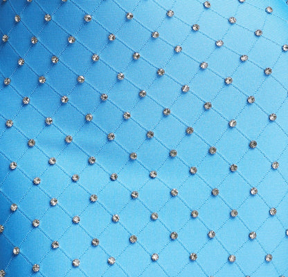 Sky Blue White Contrast Rhinestone Grid Wide Strap Mini Bodycon Dress