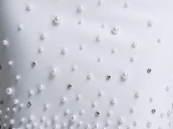White Pearl Rhinestone Embellished Corset Spaghetti Strap Mini Bodycon Dress