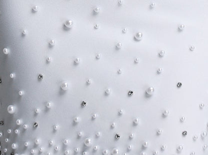 White Pearl Rhinestone Embellished Corset Spaghetti Strap Mini Bodycon Dress