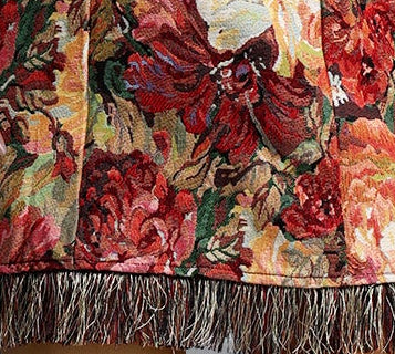 Vintage Oil Painting Floral Tapestry Strapless Tube Top Fringe Hem Bodycon Mini Dress