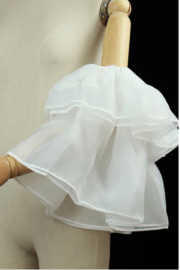 Strapless Layered Organza Midi Dress In White With Bell Cuff Sleeves