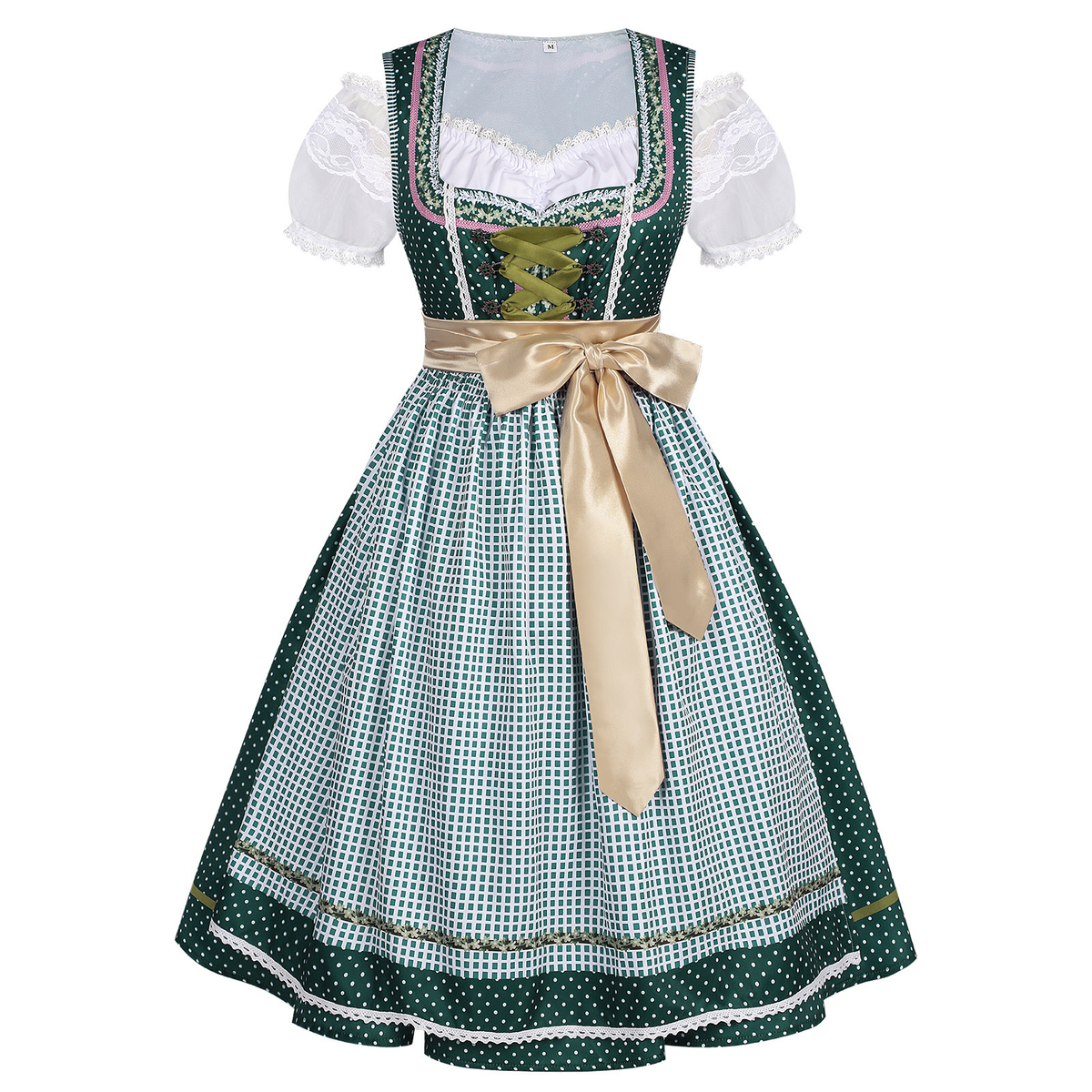 forest green cotton-blend woven fit-and-flare dirndl dress set