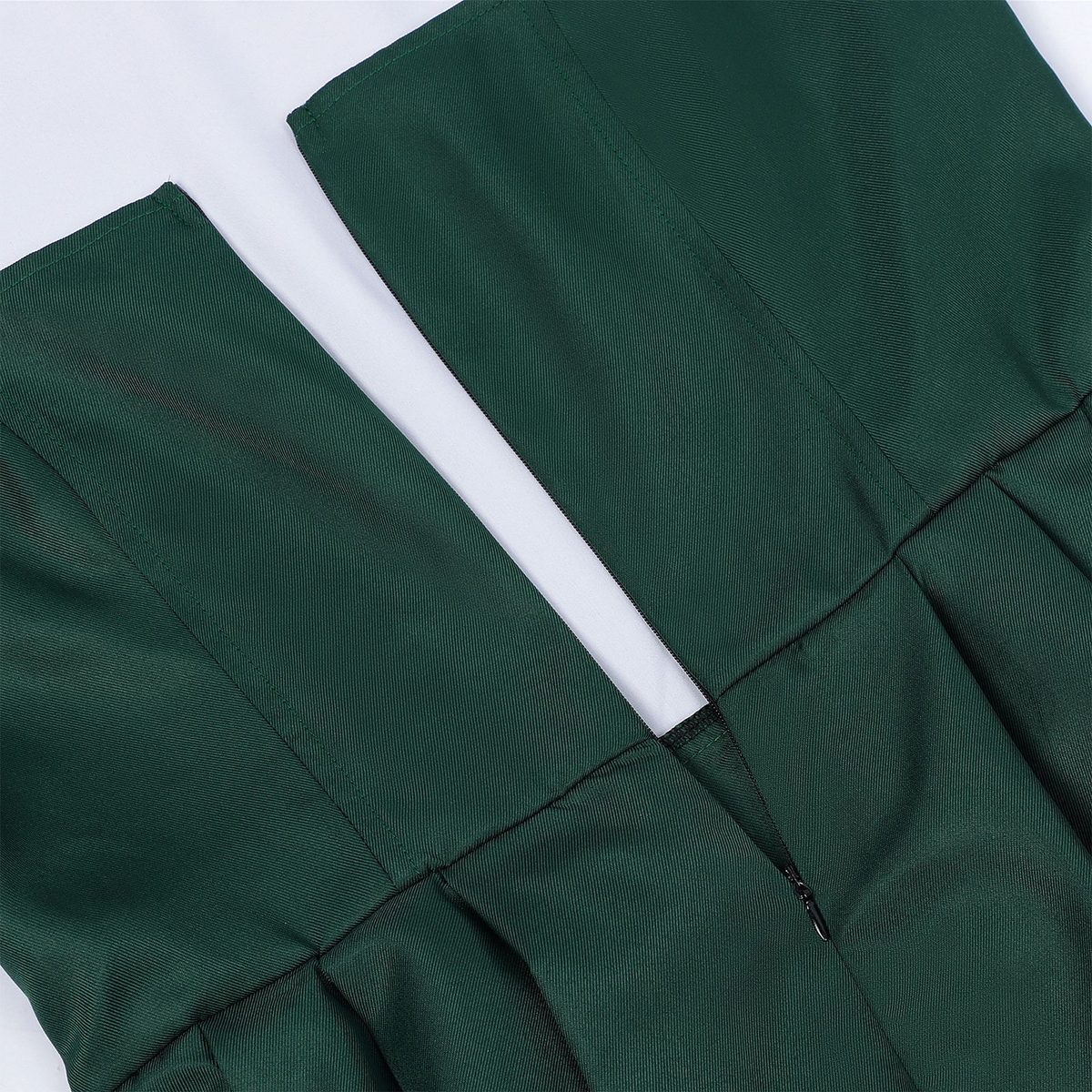 dark green satin-finish polyester or silk blend fit-and-flare dirndl set