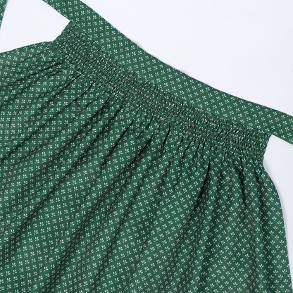 dark green satin-finish polyester or silk blend fit-and-flare dirndl set