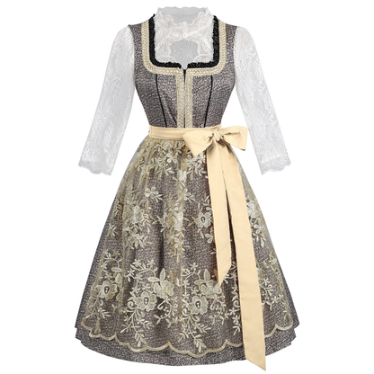 grey-brown melange textured woven jacquard fit-and-flare dirndl dress set