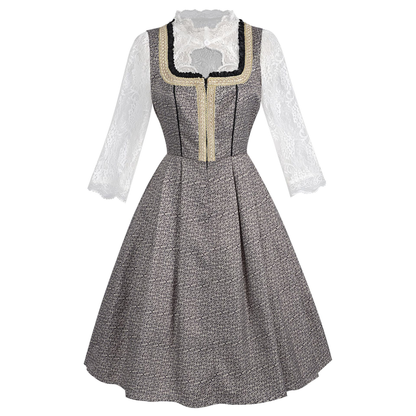 grey-brown melange textured woven jacquard fit-and-flare dirndl dress set