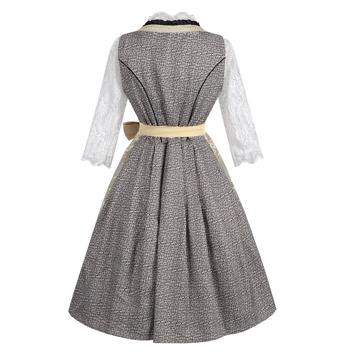 grey-brown melange textured woven jacquard fit-and-flare dirndl dress set