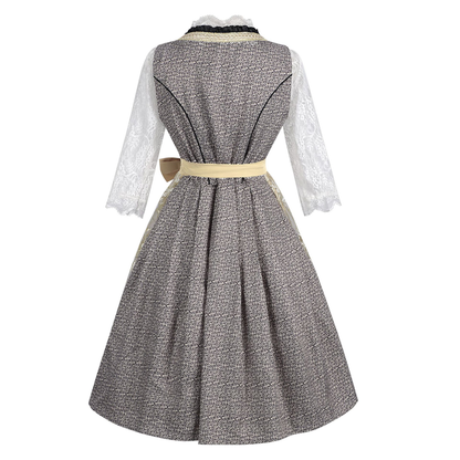 grey-brown melange textured woven jacquard fit-and-flare dirndl dress set