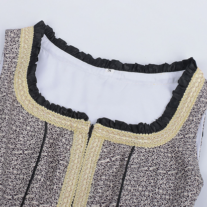 grey-brown melange textured woven jacquard fit-and-flare dirndl dress set