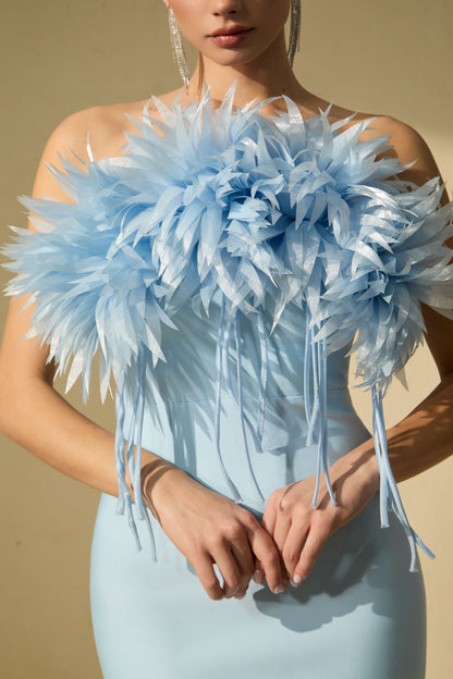 penny Blue Petal Applique Strapless Midi Dress