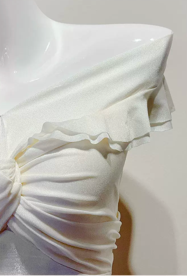 Off Shoulder Twist Ruched Tiered Ruffle Satin Maxi Dress