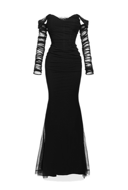 Ariel black Mesh Off-Shoulder Mermaid maxi Dress