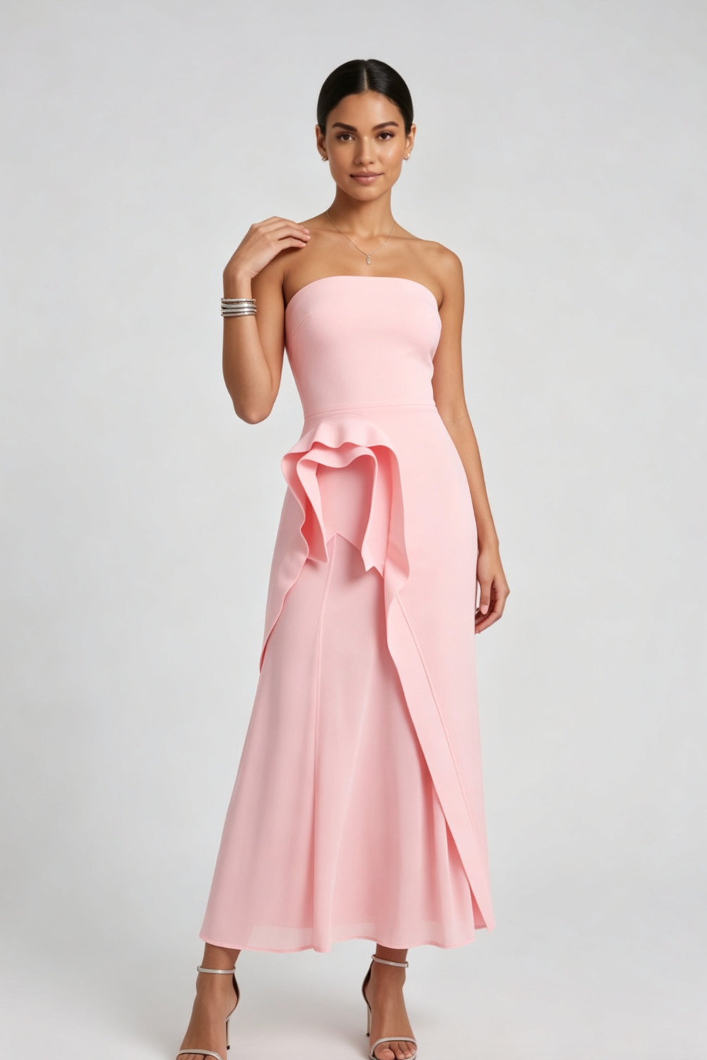 Light Pink Smooth structured fabric bodice Fitted bodice with A-line flared skirt Dress
