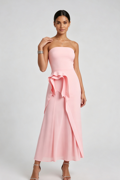 Light Pink Smooth structured fabric bodice Fitted bodice with A-line flared skirt Dress