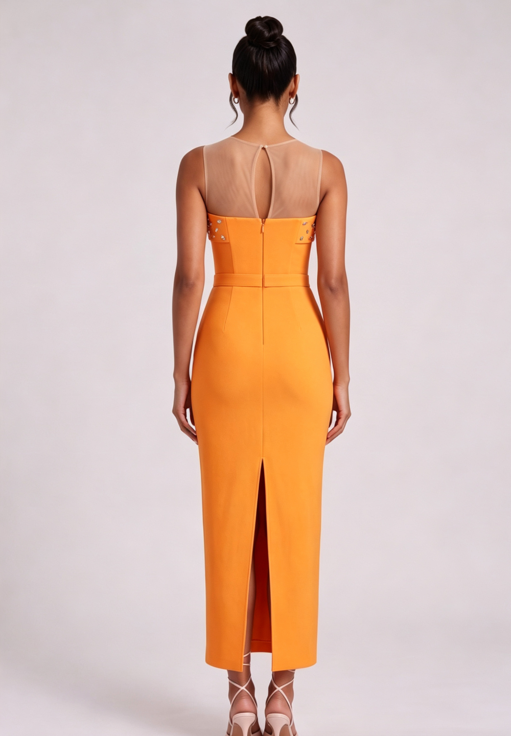 Orange Ruffle Embellished Midi Dress Premium Fabric - product view 5