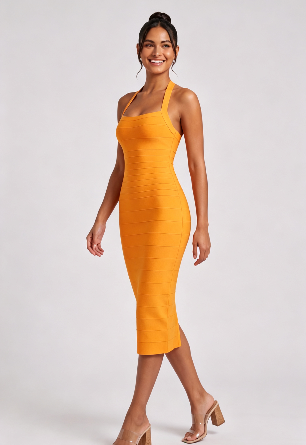 Yellow Halter Midi Bandage Dress Premium Fabric - product view 4