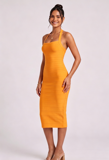 Yellow Halter Midi Bandage Dress Premium Fabric - product view 5