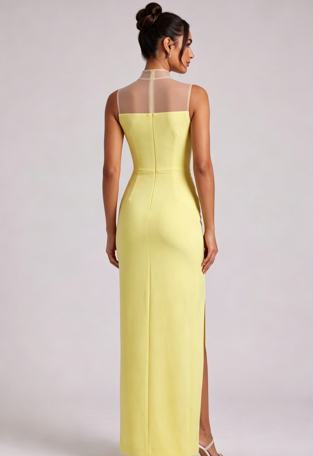 Yellow Beaded Neckline Maxi Dress Premium Fabric - product view 5