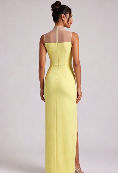 Yellow Beaded Neckline Maxi Dress Premium Fabric - product view 5